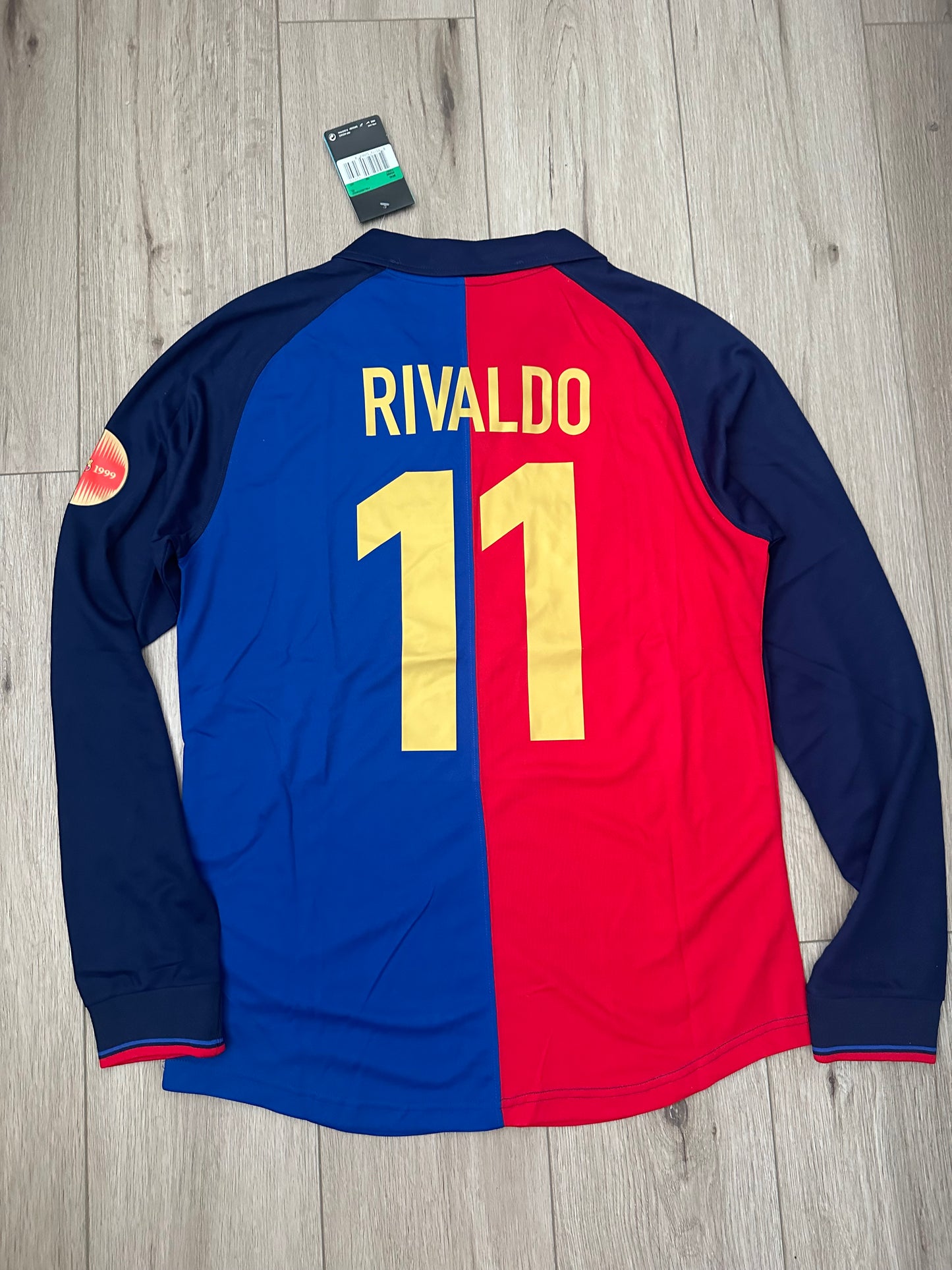 Barcelona Rivaldo 1999 Soccer Jersey Retro Long Sleeves Home #11 Shirt Men Size