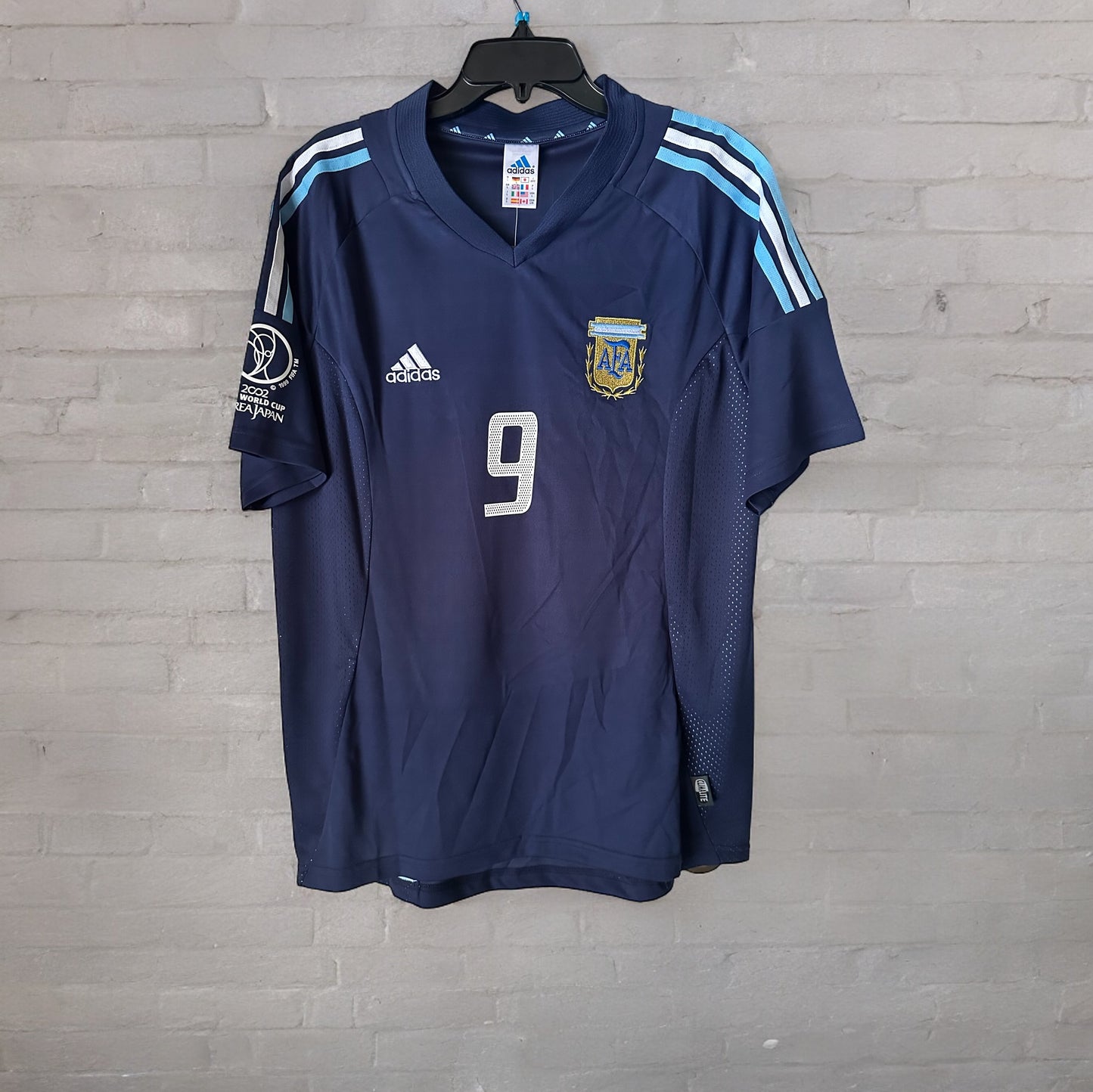 Argentina Gabriel Batistuta #9 Retro Soccer Jersey Away Blue FWC 2002 Men Size