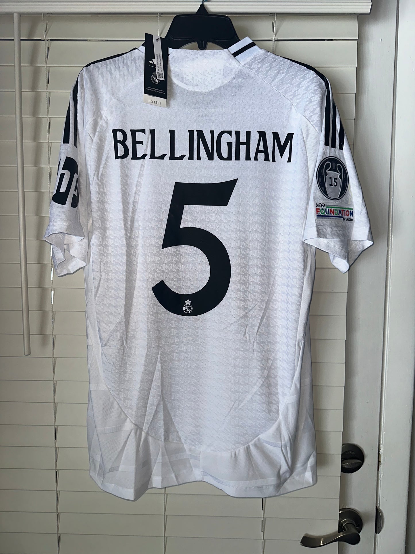 Real Madrid Jude Bellingham #5 2024/25 UCL Home White Soccer Jersey Men Size