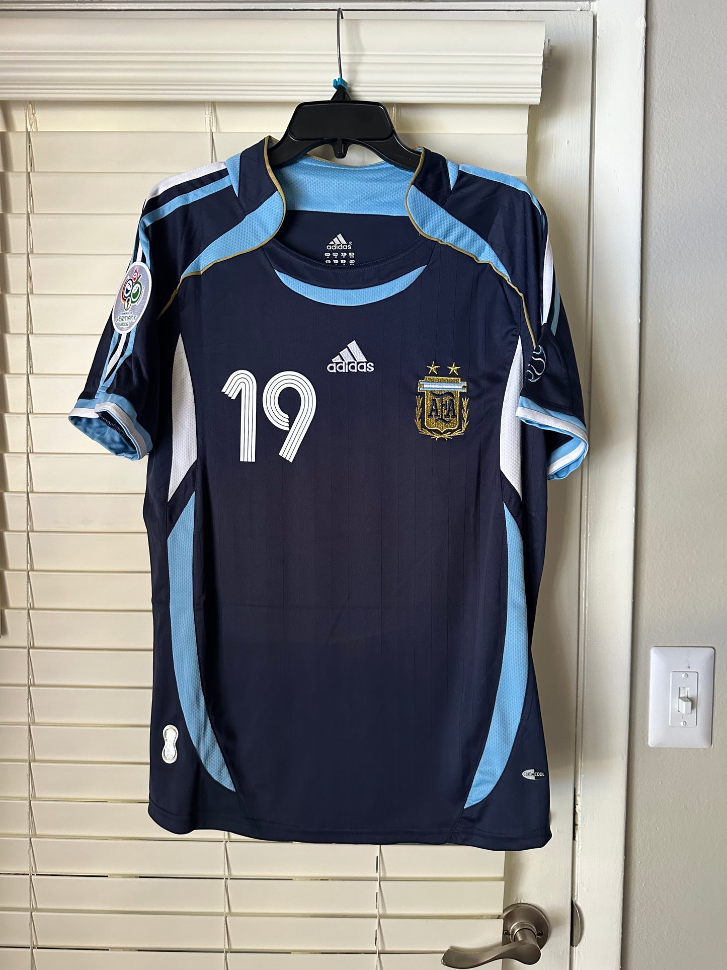 Argentina Messi #19 Retro Soccer Jersey Away Blue 2006 FWC Men Size Shirt