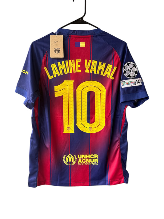 Barcelona Lamine Yamal #10 Home Soccer Jersey 2025/26 Men Size Red Blue Shirt
