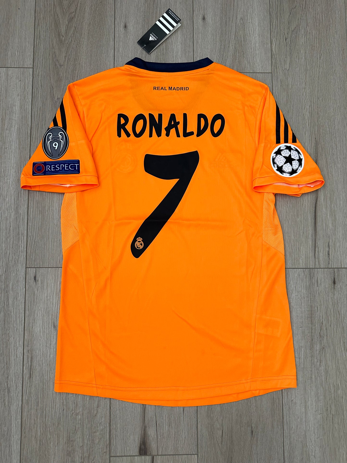 Real Madrid 13/14 Cristiano Ronaldo UCL Retro Orange Third Jersey Men’s Size