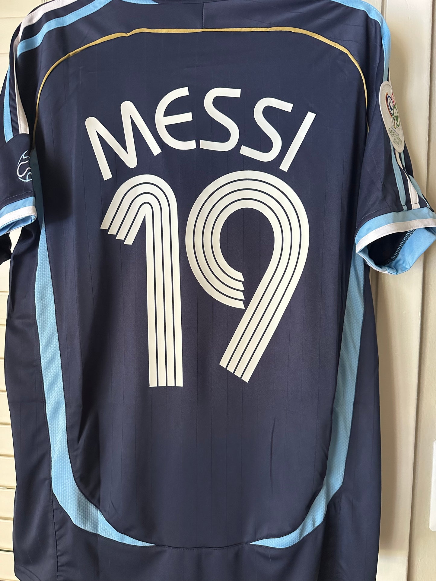 Argentina Messi #19 Retro Soccer Jersey Away Blue 2006 FWC Men Size Shirt