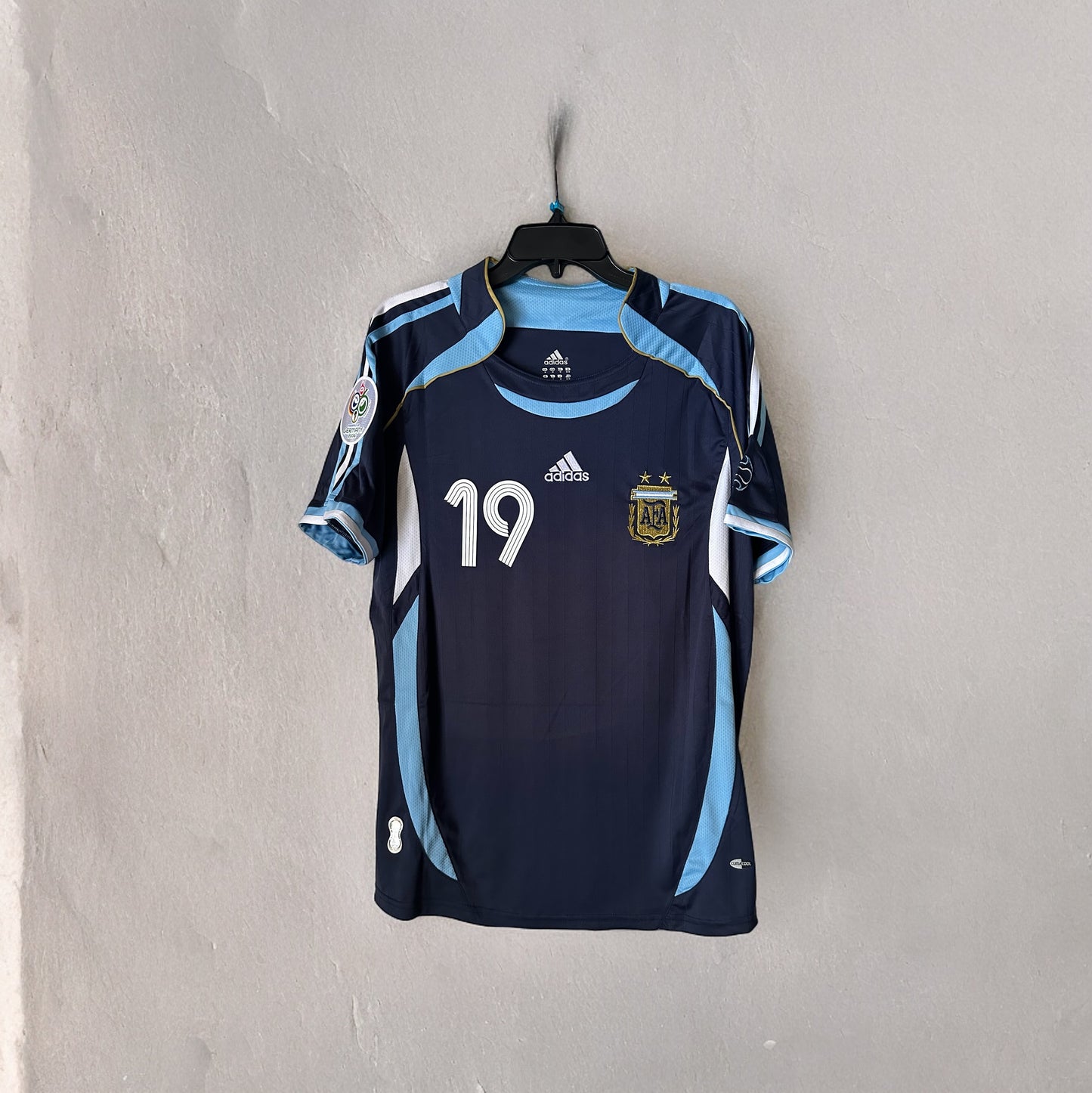 Argentina Messi #19 Retro Soccer Jersey Away Blue 2006 FWC Men Size Shirt