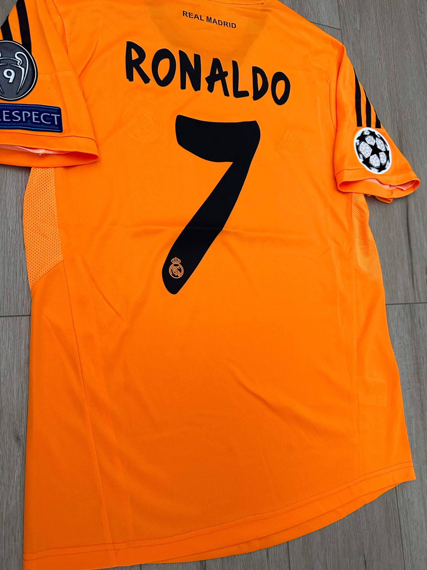Real Madrid 13/14 Cristiano Ronaldo UCL Retro Orange Third Jersey Men’s Size