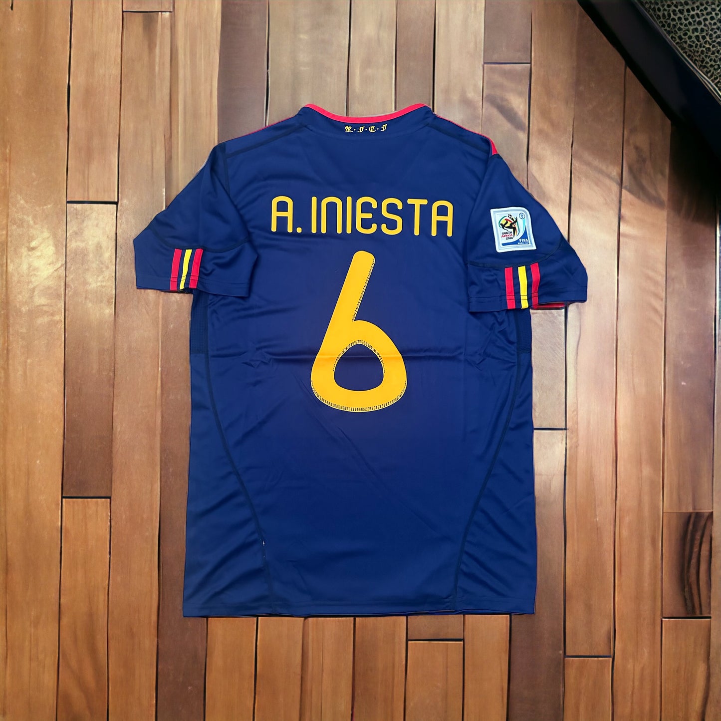 Spain Andres Iniesta 2010 Soccer Jersey Final Fifa World Cup Blue Size Men Shirt