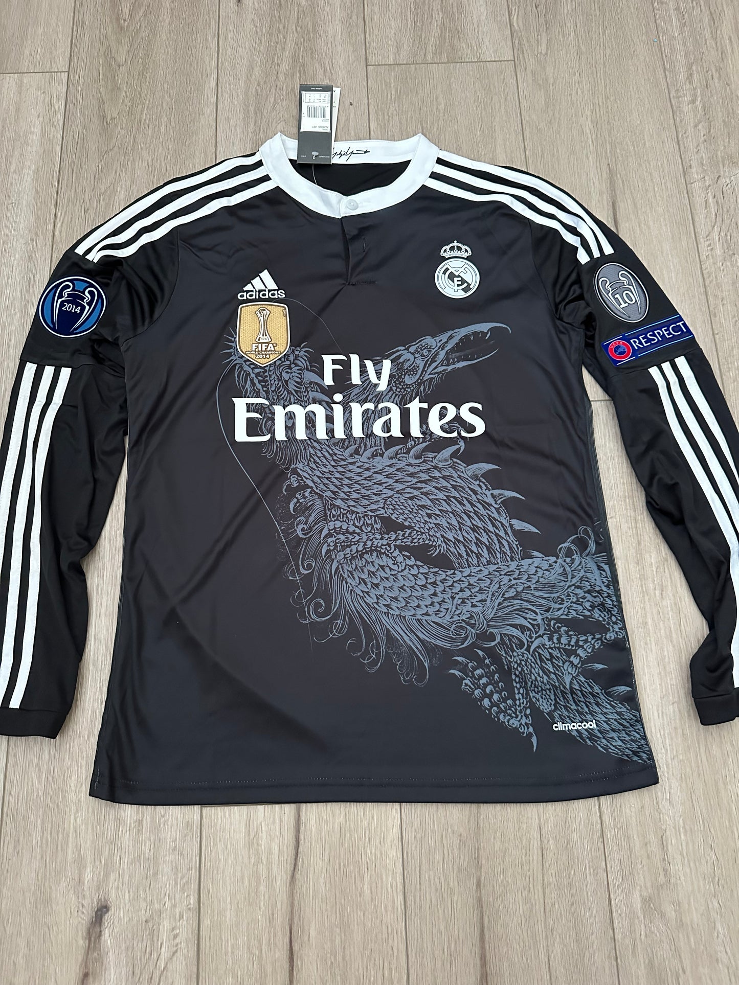 Ronaldo CR7 #7 Soccer Jersey Away Real Madrid Black 2014 Long Sleeves Men Size