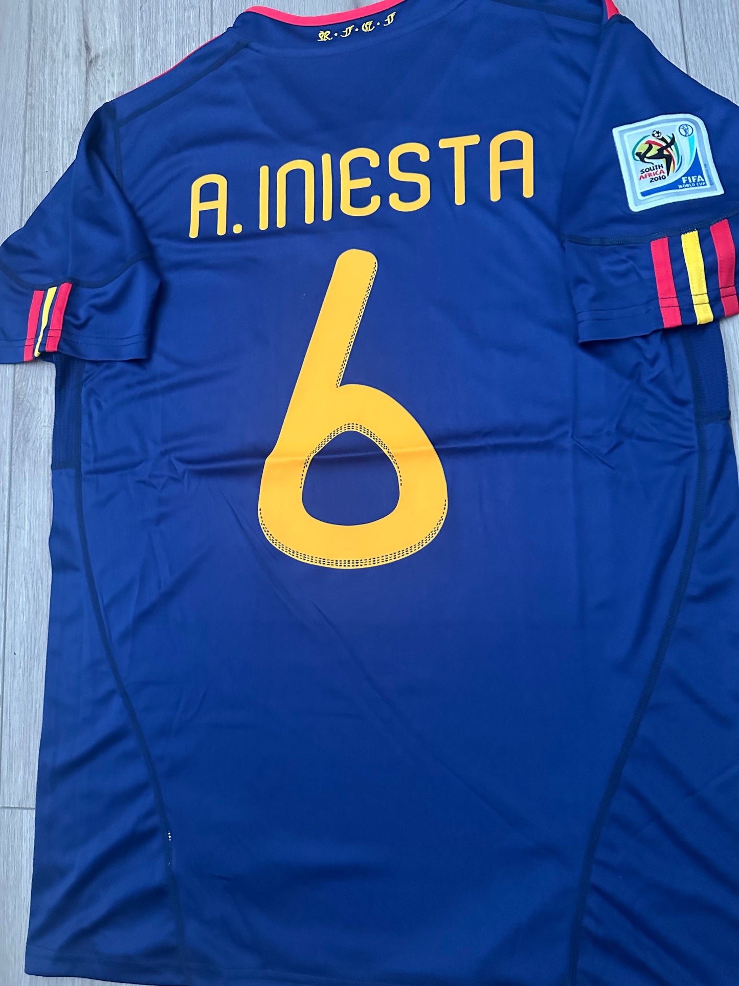 Spain Andres Iniesta 2010 Soccer Jersey Final Fifa World Cup Blue Size Men Shirt