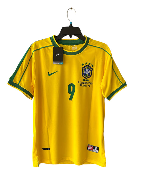 Brazil Soccer Jersey Retro 1998 Ronaldo Nazario #9 Home Yellow Men’s