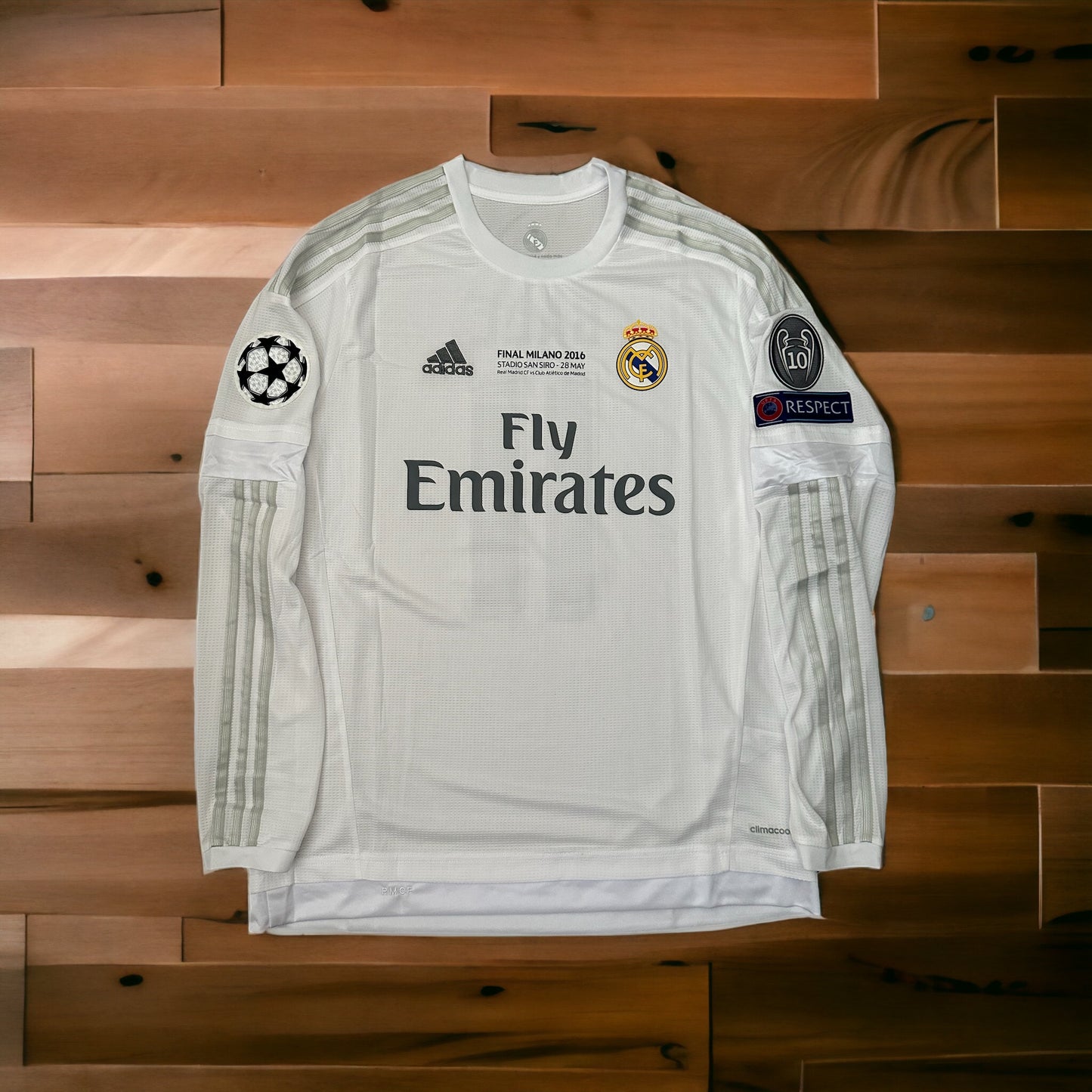 Real Madrid Ronaldo 2016 Final UCL Soccer Jersey white Long Sleeves Men’ Size