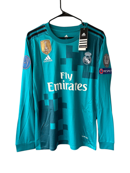 Cristiano Ronaldo #7 Real Madrid 17/18 Retro Away Green Long Sleeves Soccer Jersey Men Size
