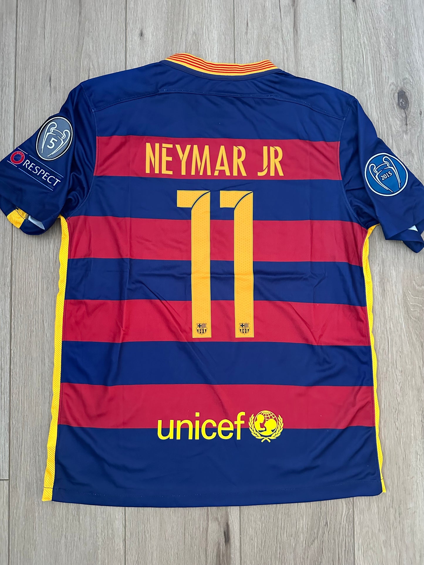 Neymar Jr Barcelona Soccer Jersey 2016 Home Champions Regular Men’s size Shirt