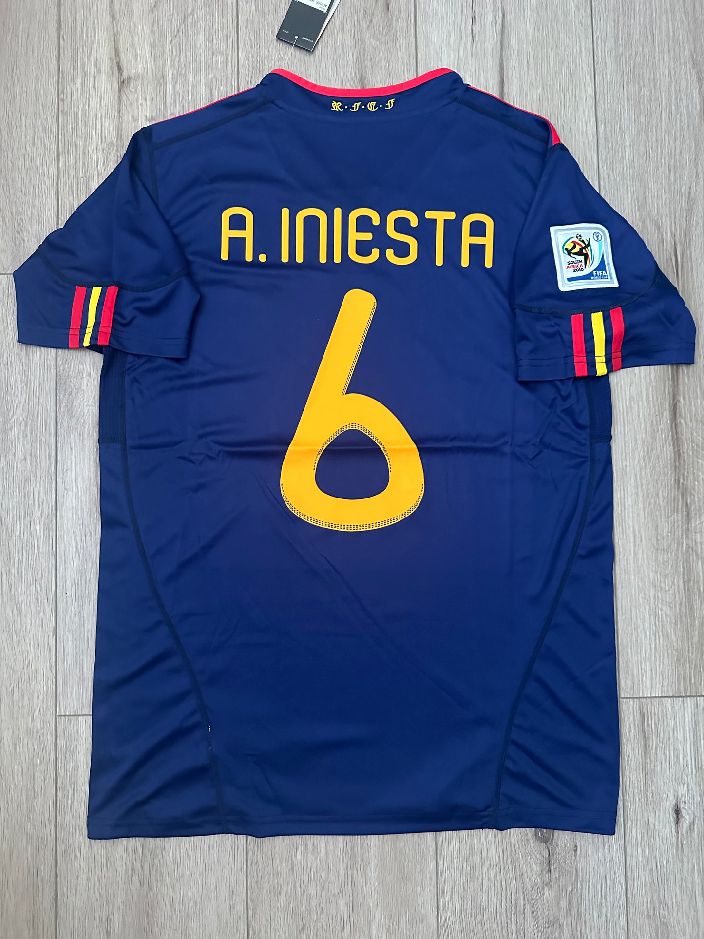 Spain Andres Iniesta 2010 Soccer Jersey Final Fifa World Cup Blue Size Men Shirt