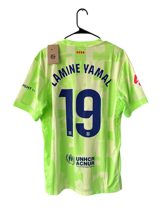 Barcelona 2014/25 Lamine Yamal #19 Neon Green Soccer Jersey Men Size Third