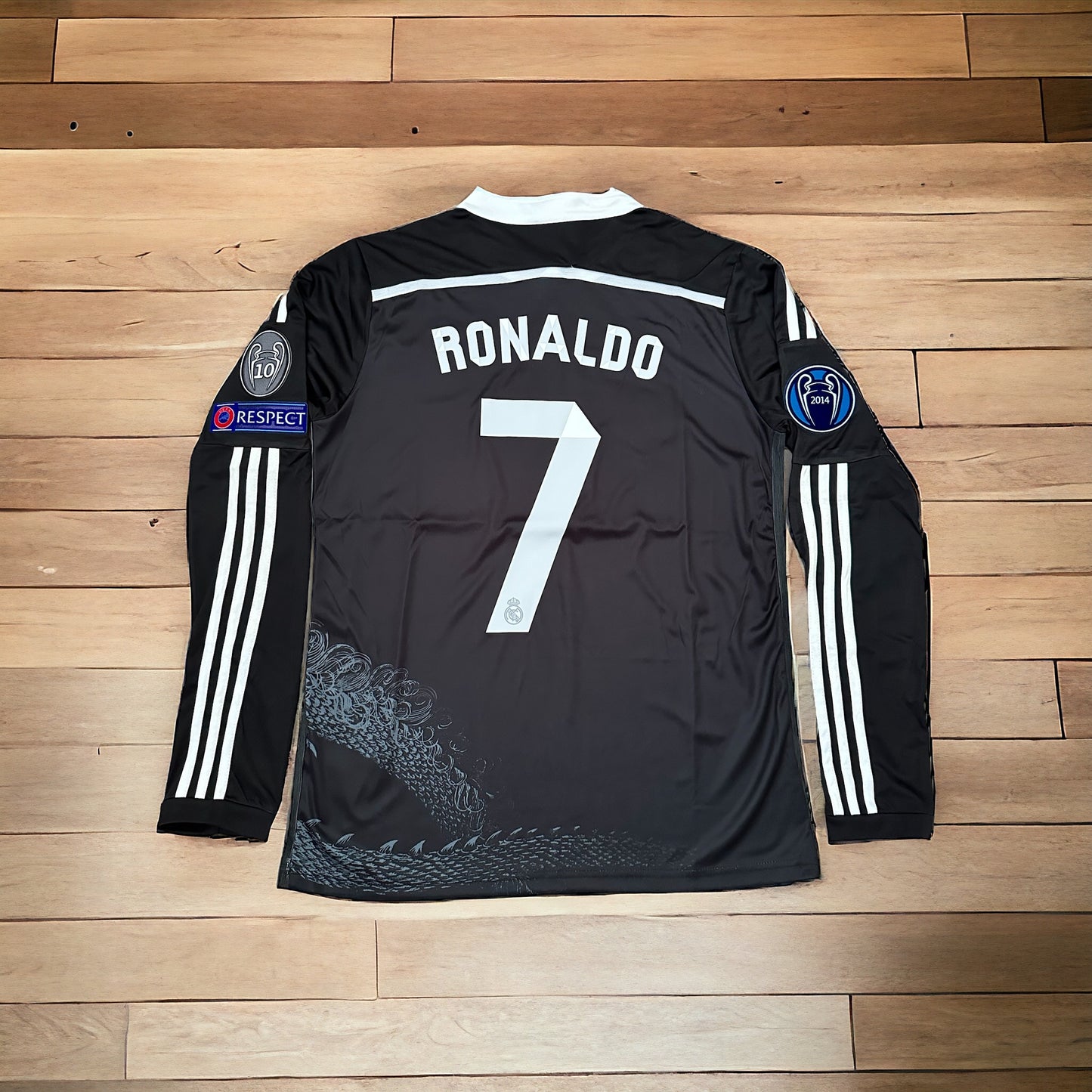 Ronaldo CR7 #7 Soccer Jersey Away Real Madrid Black 2014 Long Sleeves Men Size