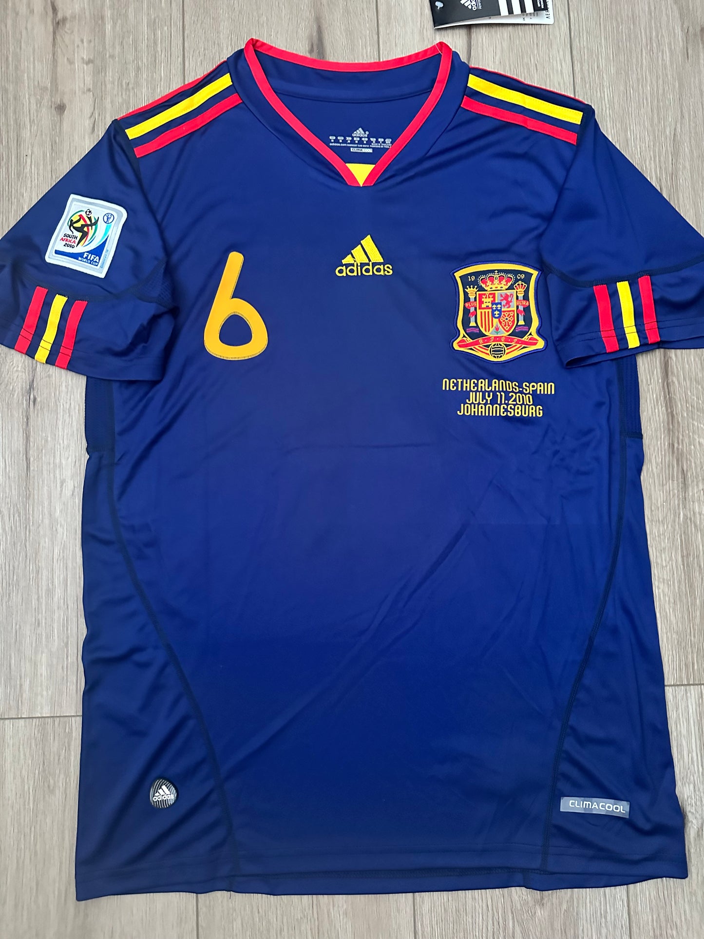 Spain Andres Iniesta 2010 Soccer Jersey Final Fifa World Cup Blue Size Men Shirt