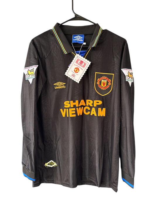 Manchester United Eric Cantona #7 Away Black Retro Soccer Jersey 93/95 Men Size