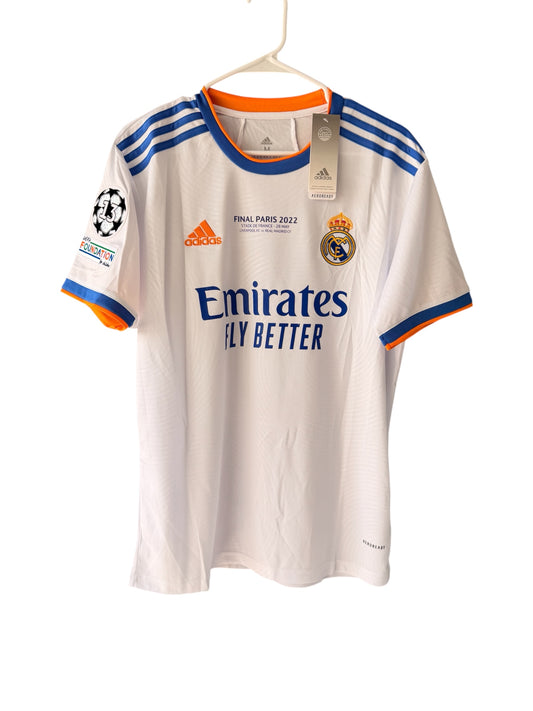 Real Madrid Karim Benzema #9 Final 2022 Soccer Jersey Home White Men Shirt Size