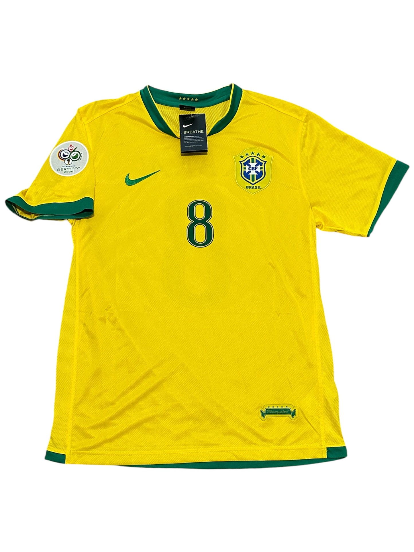 Brazil 2006 Ricardo Kaka’ #8 Soccer Jersey World Cup Yellow Home Men Shirt Size