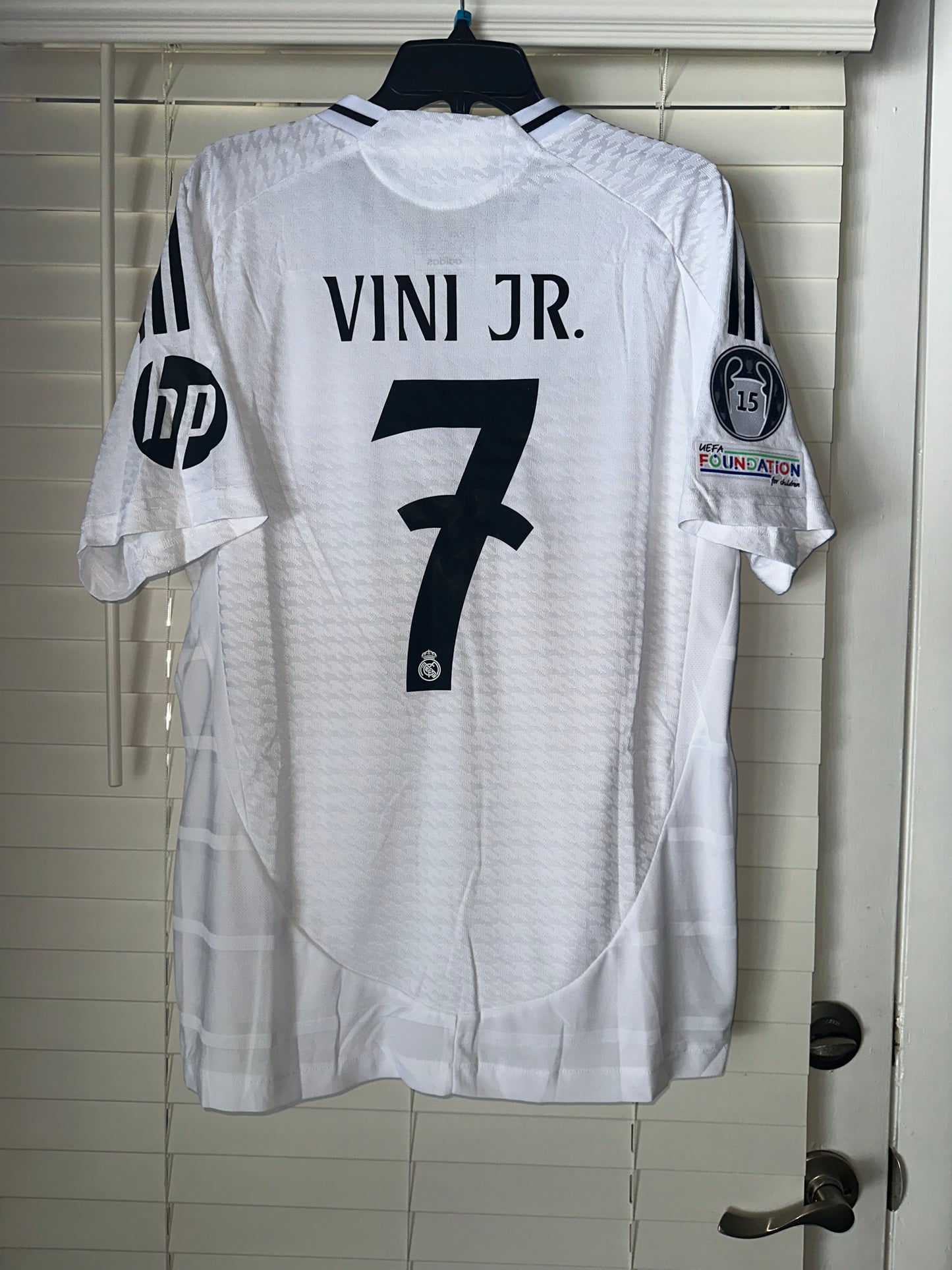 Real Madrid Vinicius Jr #7 2024/25 Home White UCL Soccer Jersey Men Size Shirt