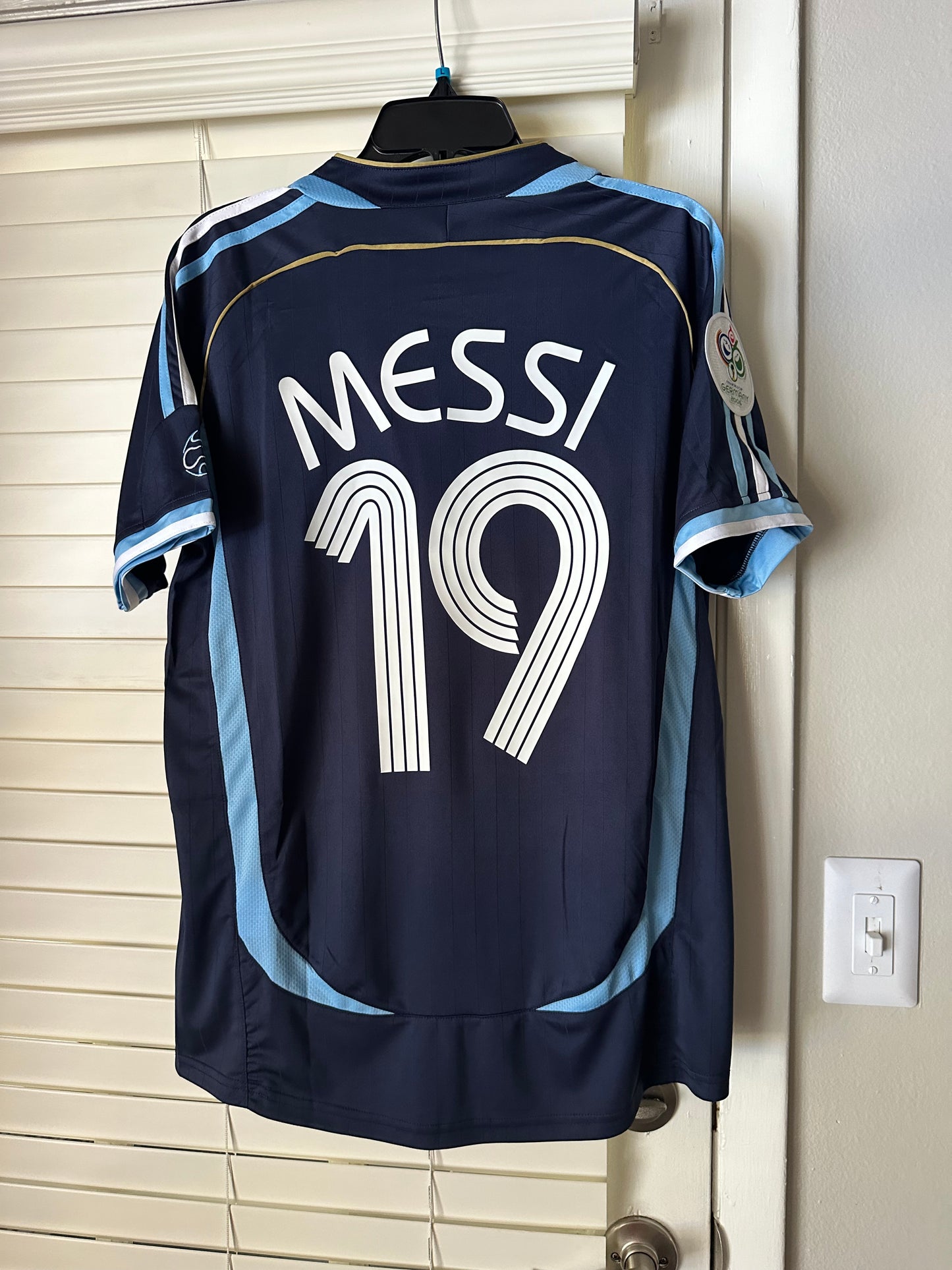 Argentina Messi #19 Retro Soccer Jersey Away Blue 2006 FWC Men Size Shirt