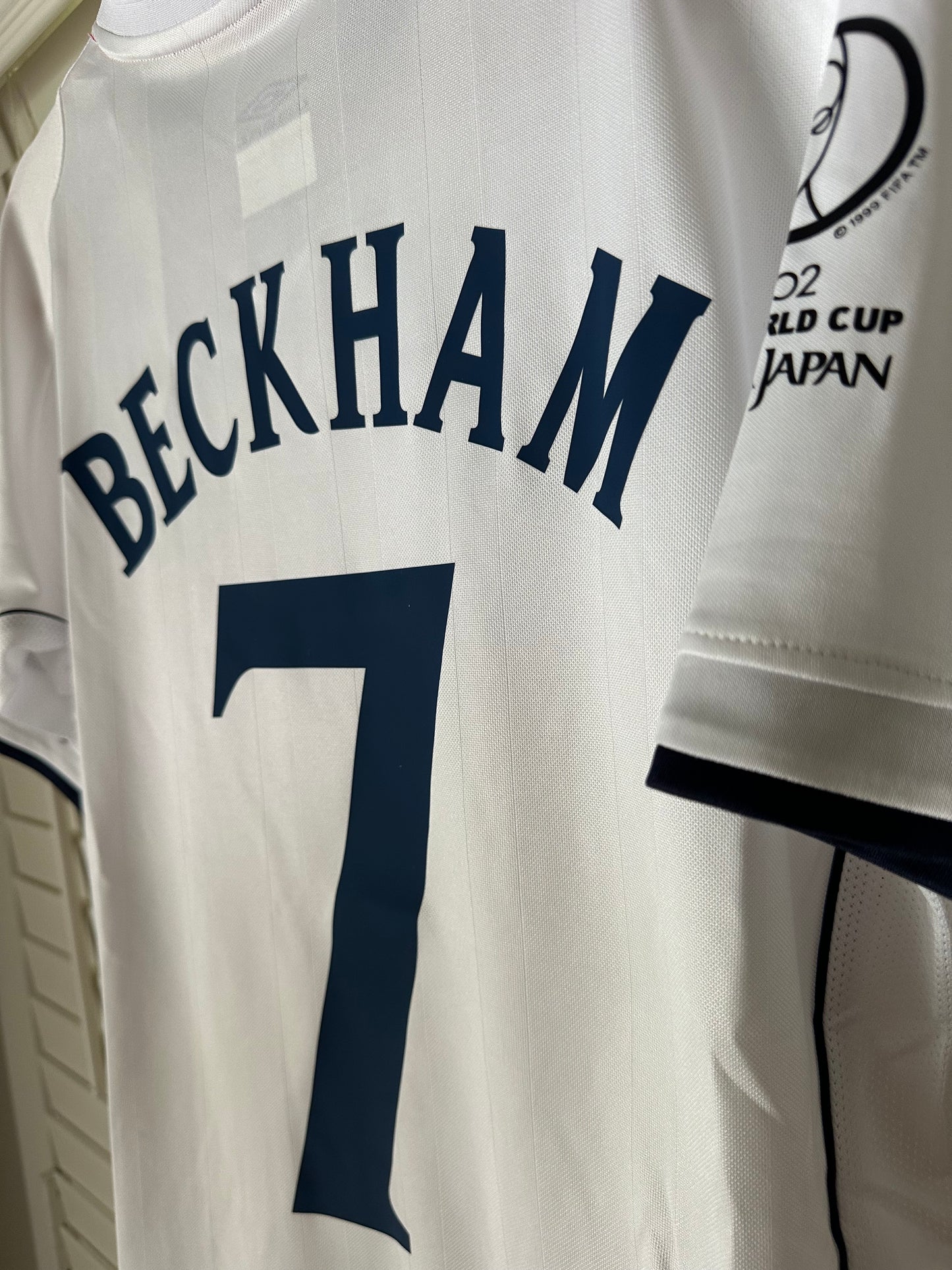 England David Beckham #7 Retro Soccer Jersey Home White FWC 2002 Men Size Shirt