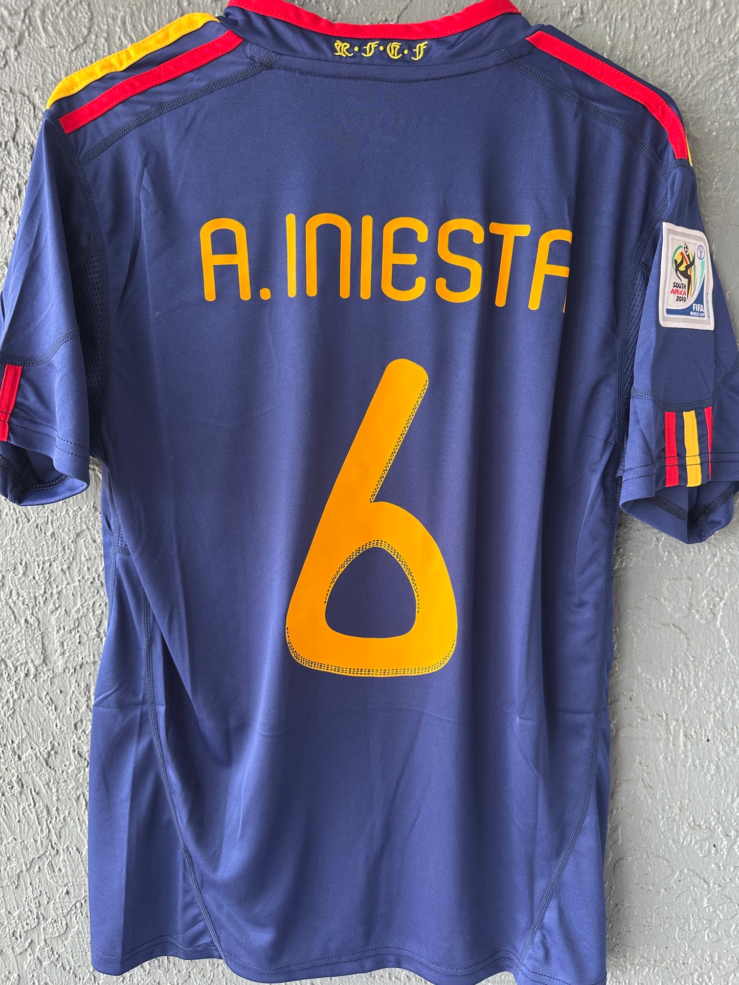 Spain Andres Iniesta 2010 Soccer Jersey Final Fifa World Cup Blue Size Men Shirt