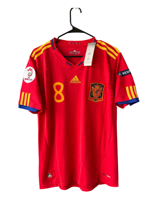 Spain Xavi Hernandez #8 Home Red Retro 2008 Soccer Jersey EURO Men Size Shirt