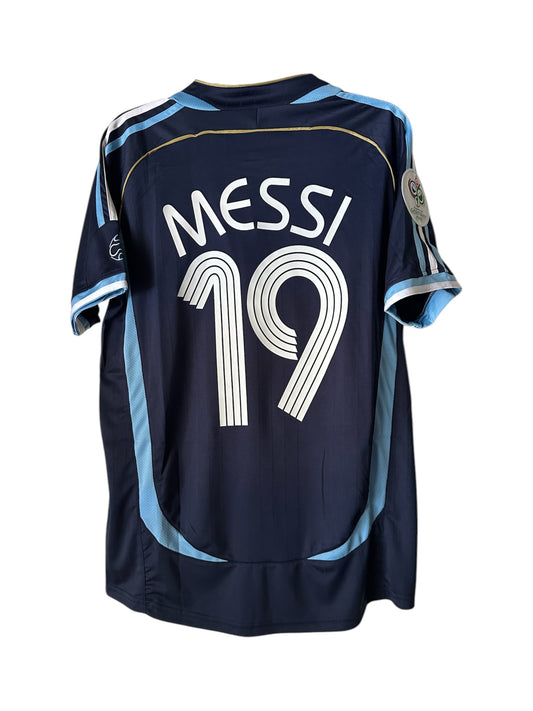 Argentina Messi #19 Retro Soccer Jersey Away Blue 2006 FWC Men Size Shirt