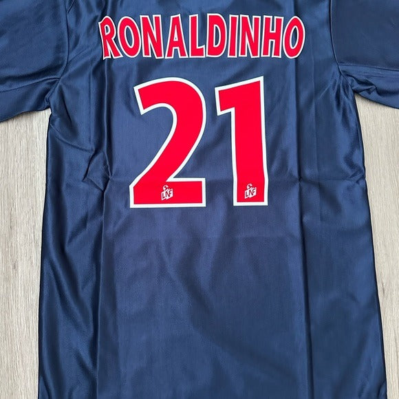 Ronaldinho #21 Retro Soccer Jersey 01/02 PSG Home Blue Men’s True Size Football