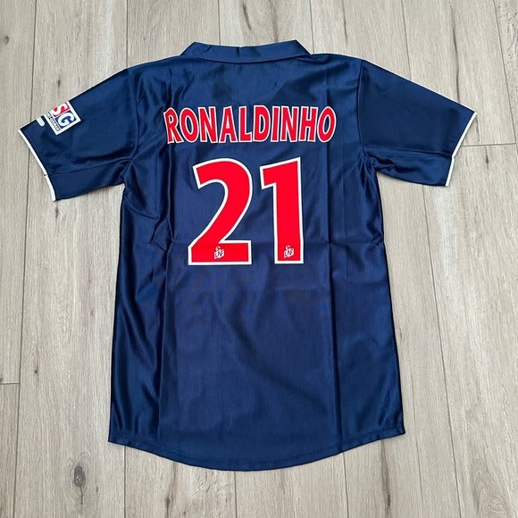 Ronaldinho #21 Retro Soccer Jersey 01/02 PSG Home Blue Men’s True Size Football