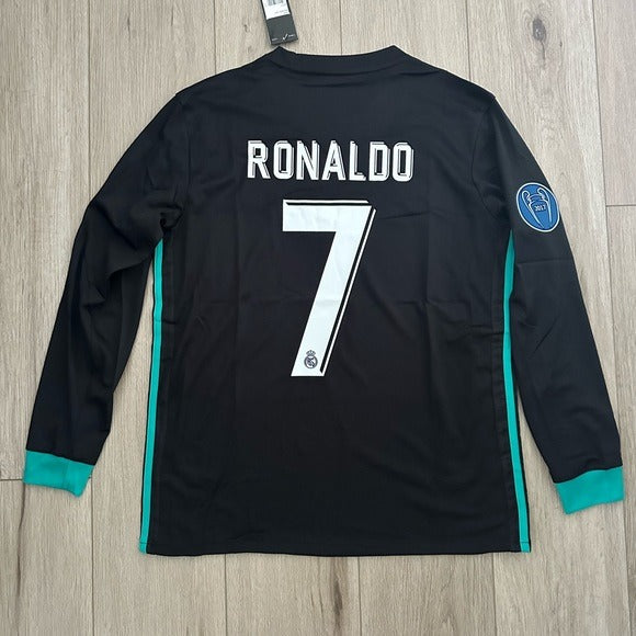 Real Madrid Ronaldo 2018 Soccer Jersey Black Long Sleeves UCL Men’s Size Shirt