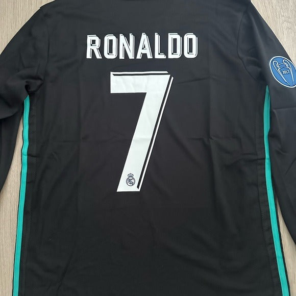 Real Madrid Ronaldo 2018 Soccer Jersey Black Long Sleeves UCL Men’s Size Shirt