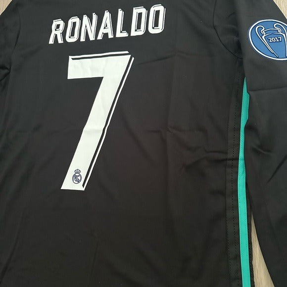 Real Madrid Ronaldo 2018 Soccer Jersey Black Long Sleeves UCL Men’s Size Shirt