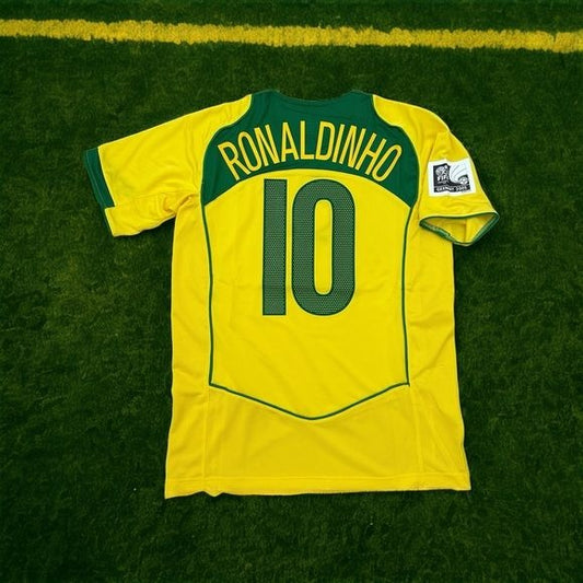 Ronaldinho Gaucho #10 Brazil 2005 Retro Soccer Jersey Home Yellow Regular size