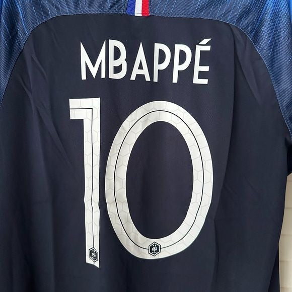 France Kylian Mbappe Soccer Jersey 2018 Home Blue FWC #10 Men Size Shirt