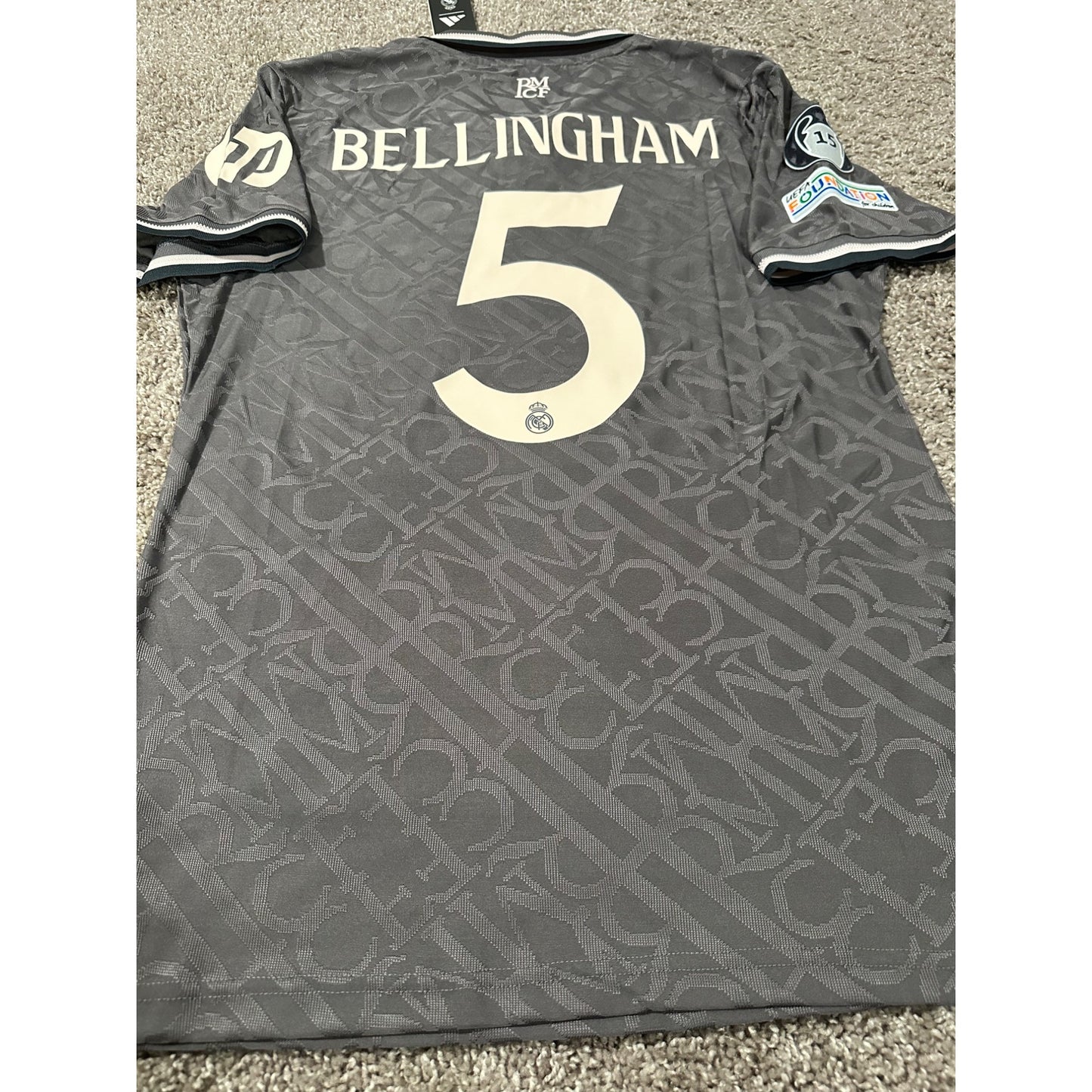 Real Madrid Jude Bellingham #5 Soccer Jersey Away Gray 2024/25 UCL Men Size Shirt