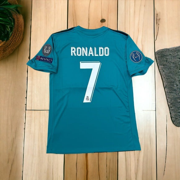 Cristiano Ronaldo #7 Real Madrid 17/18 Retro Away Green Soccer Jersey Men Size