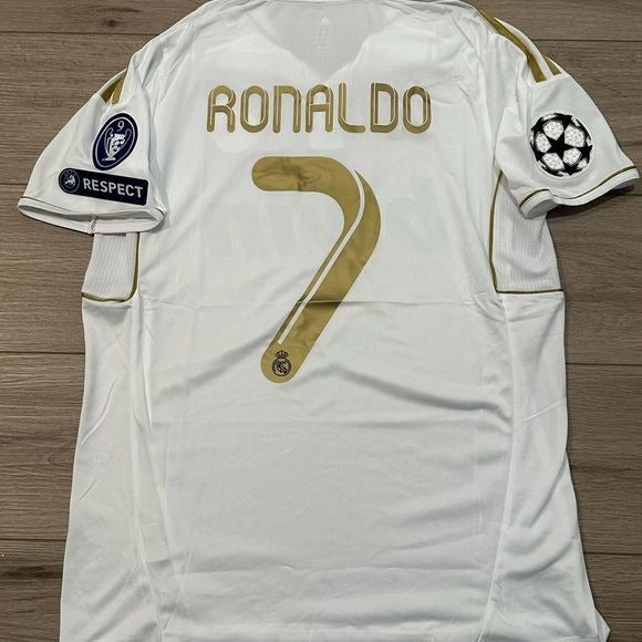 Real Madrid Cristiano Ronaldo #7 Soccer Jersey 2012 Home UCL White Gold Men Size