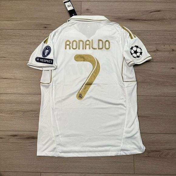 Real Madrid Cristiano Ronaldo #7 Soccer Jersey 2012 Home UCL White Gold Men Size