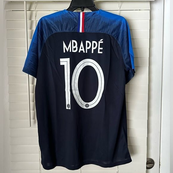 France Kylian Mbappe Soccer Jersey 2018 Home Blue FWC #10 Men Size Shirt