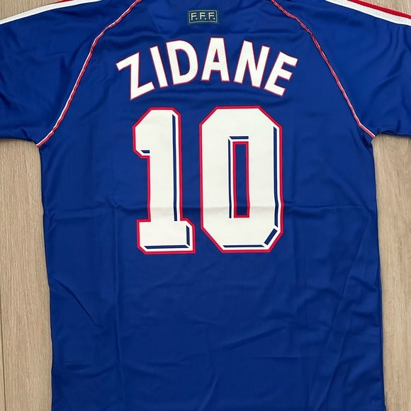 France Zinedine Zidane Soccer Jersey Retro Final 1998 #10 Blue Regular Men Size