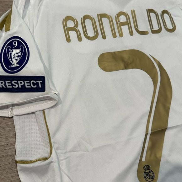 Real Madrid Cristiano Ronaldo #7 Soccer Jersey 2012 Home UCL White Gold Men Size