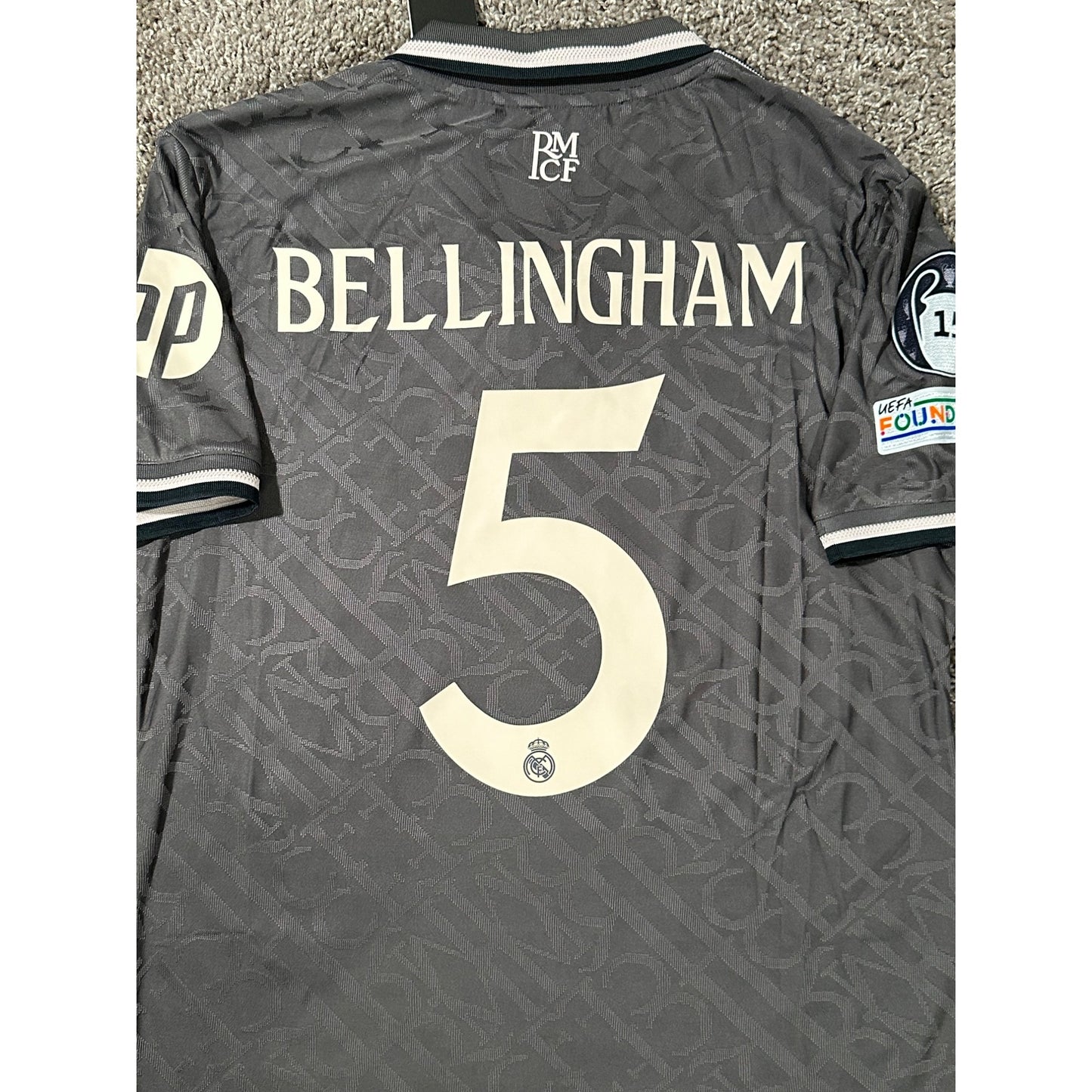 Real Madrid Jude Bellingham #5 Soccer Jersey Away Gray 2024/25 UCL Men Size Shirt