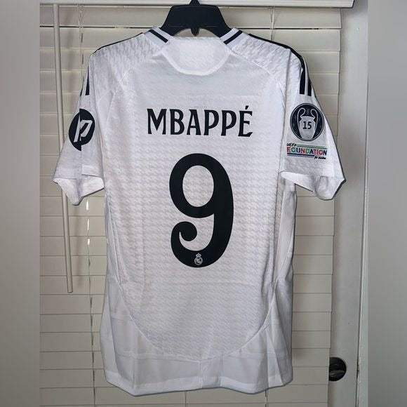 Real Madrid Kylian Mbappe #9 2024/25 Home White Soccer Jersey UCL Men Size team