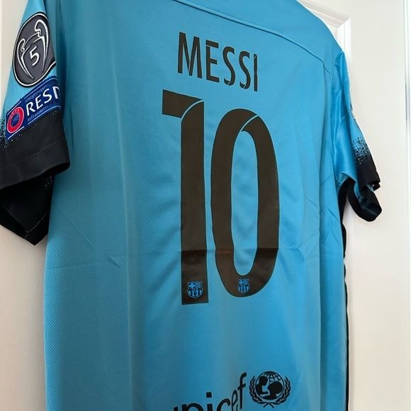 Barcelona Messi #10 Retro Soccer Jersey Blue Third 15/16 UCL Men Size Shirt