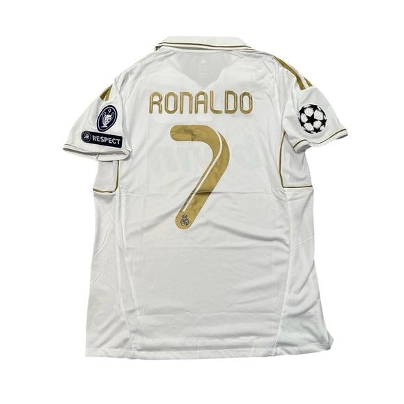 Real Madrid Cristiano Ronaldo #7 Soccer Jersey 2012 Home UCL White Gold Men Size