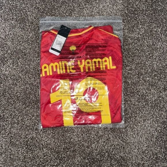 Spain Lamine Yamal #19 Soccer Jersey Red Home FINAL 2024 Eurocup Men Size Team